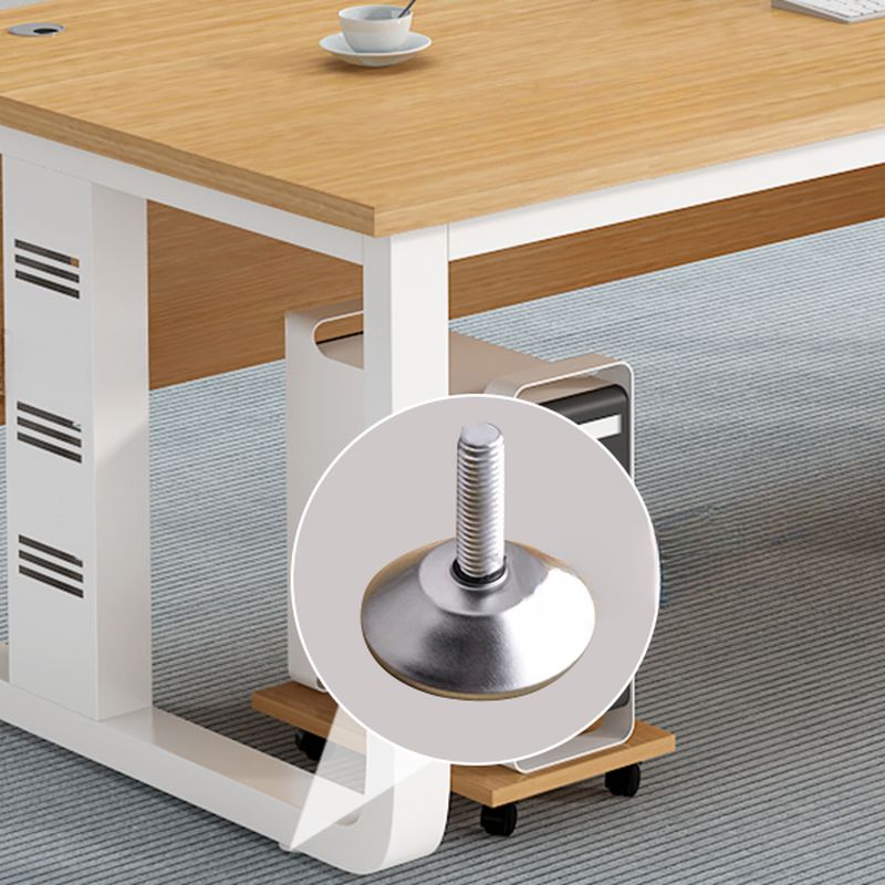 Metal Sledge Base Warp Resistant Wood Color Rectangular Office Computer Desk with Cable Management, Cable Management Included & Front Splash Included