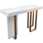 Luxurious High Top Table with White Marble Top, Dual Footing, Seating for 4/6/8, Chalk Color, Rectangle Shape
