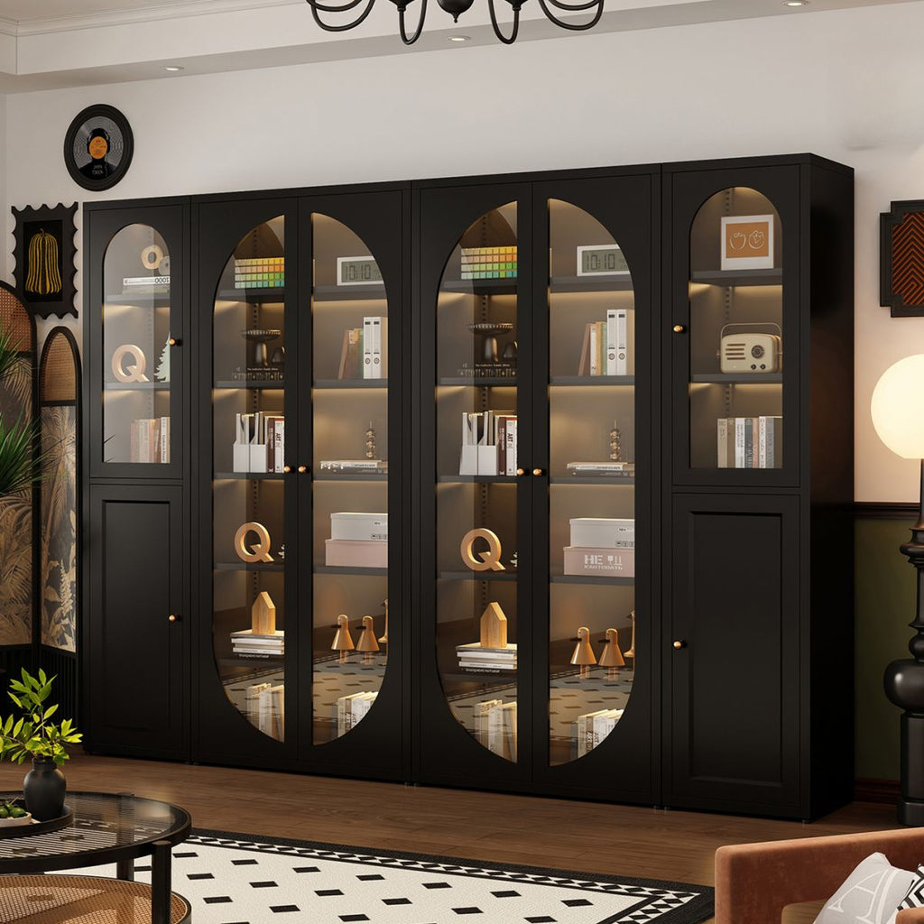 Midnight Black Vertical Organizing Shelf with 2 Cabinets and 6-Shelf in Steel, Closed Back