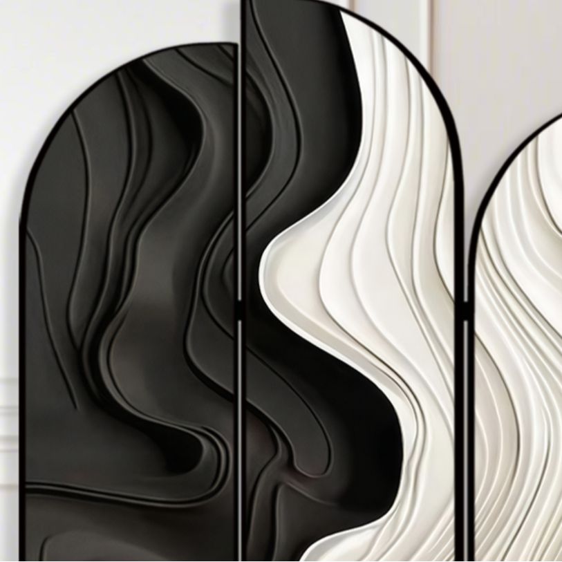 Art Deco Opaque Compact Room Divider with Lumber Frame, 3 Panels, Double Sided Print, Freestanding