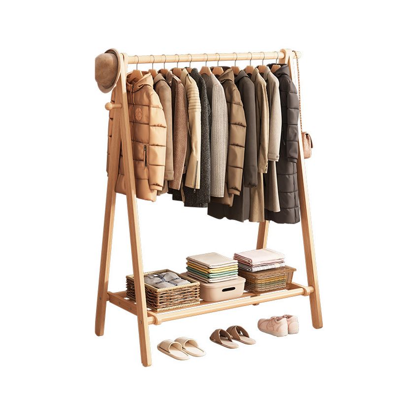 Modern Simple Style Beech Wood Coat Tree with 1 Shelf and Wood Hook Container