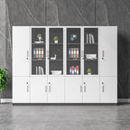 White Contemporary Laminate Storage Cabinet, Scratch Resistant with Shelves and Locking Door, 1-Wide/4-Wide/2-Wide