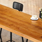 Minimalist Pub Table with Natural Wood Trestle Base in Auburn Rectangle and Foot Pedestal