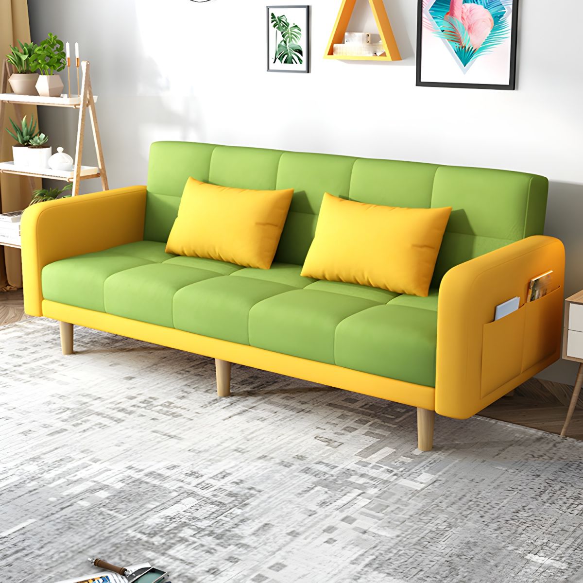 Modern Linen Tufted Sofa Bed 31"H Convertible Sofa with Square Arm