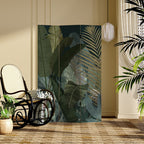 Screen Divider in Sage with Opaque Light Filtration, Fold-up Natural Wood Frame, 4 Panels/3 Panels, Double Sided Print, Independent