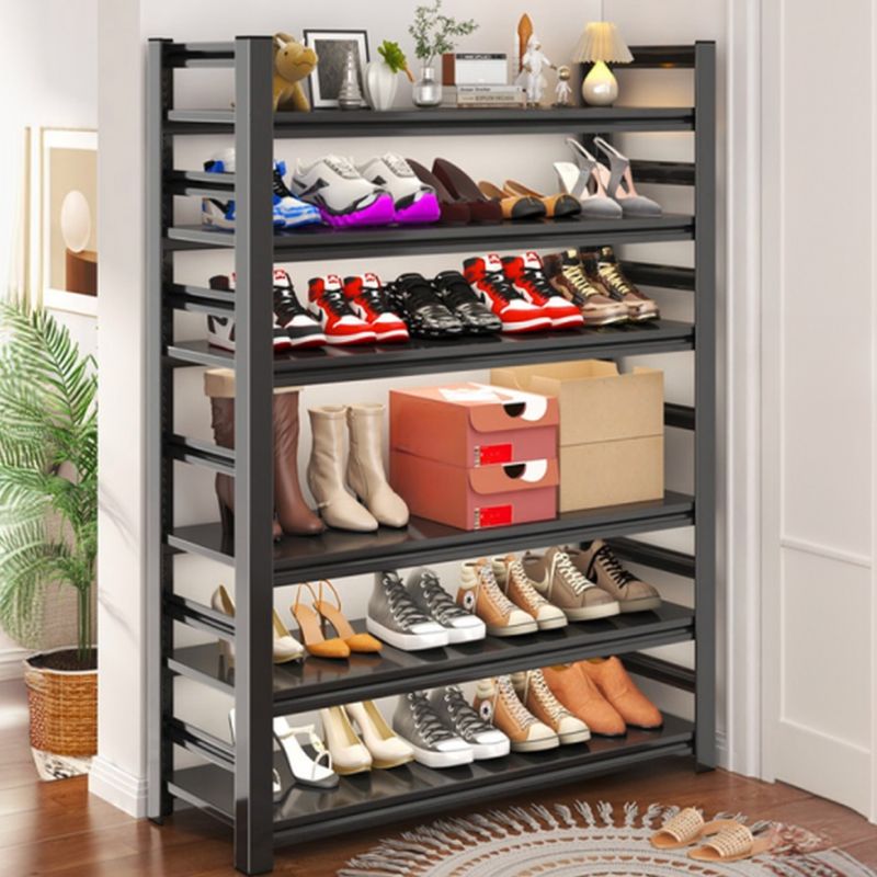 Art Deco Steel Rectangle Ink Finish Shoe Rack with Adjustable Shelves for 40+ Pairs in Drawing Room