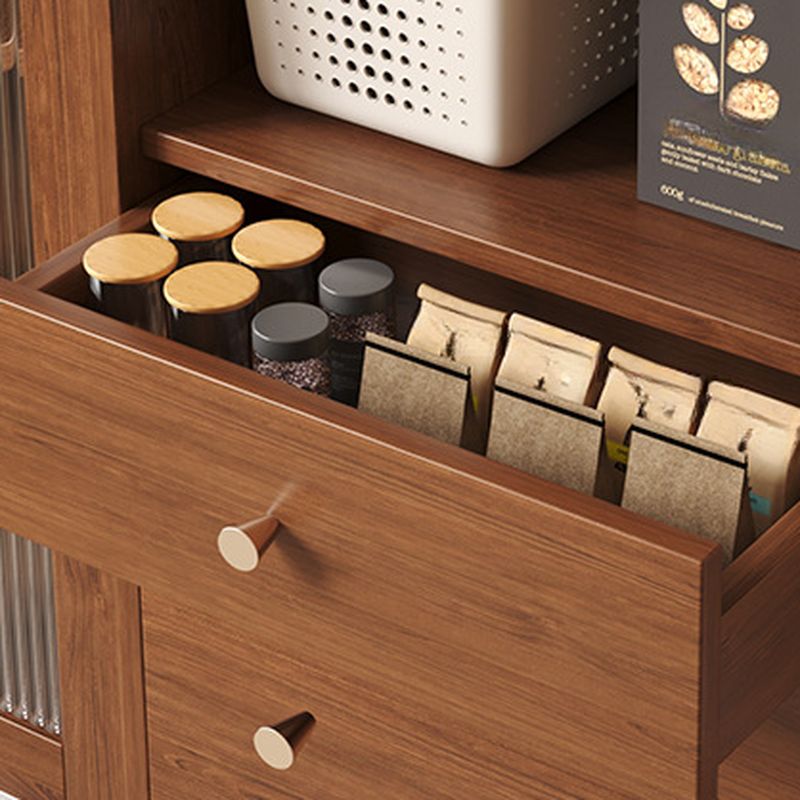 Art Deco Sideboard with 3 Drawers, Narrow Design, 1 Shelf/2 Shelves Larder Storage, Lumber Countertop, and Sliding Doors