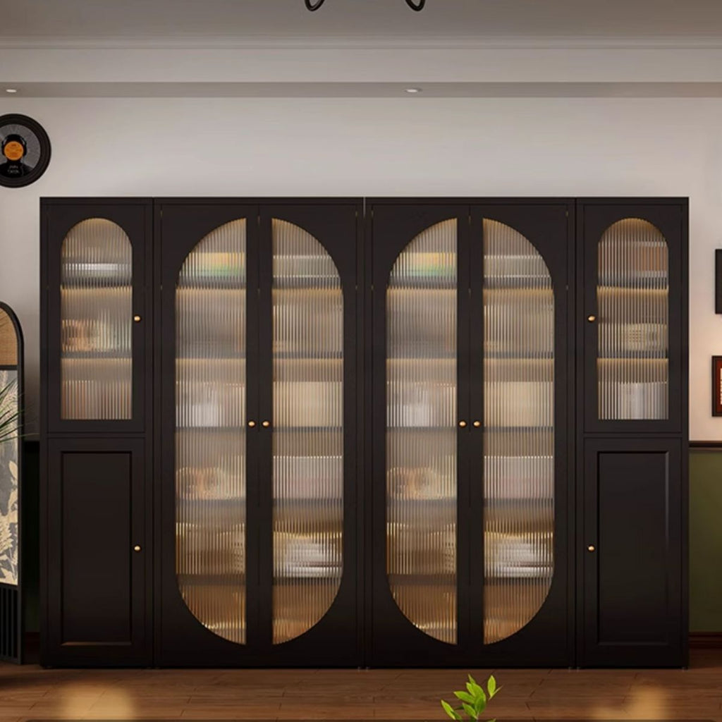 Midnight Black Vertical Organizing Shelf with 2 Cabinets and 6-Shelf in Steel, Closed Back