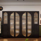 Midnight Black Vertical Organizing Shelf with 2 Cabinets and 6-Shelf in Steel, Closed Back