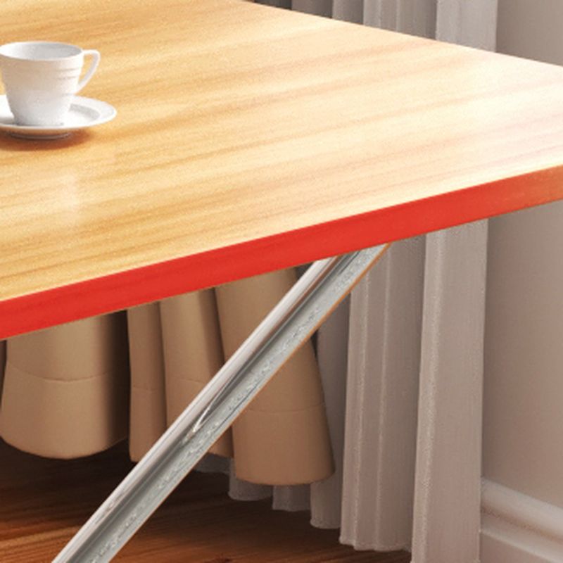 Silver Veneer Dining Table with Crossed Legs, Foldable Square Top for 2-seater, Scratch Resistant