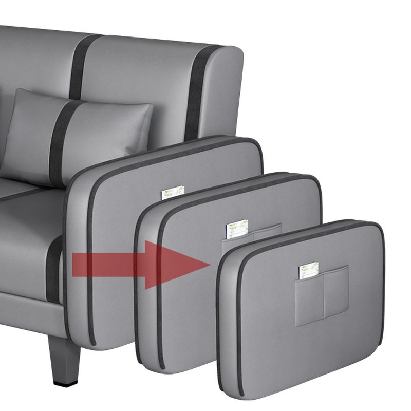 Striped Convertible Sofa in Pu Leather/Flannel with Cerulean/Light Brown/Off-White Upholstery and Armrest