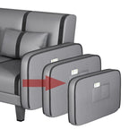 Striped Convertible Sofa in Pu Leather/Flannel with Cerulean/Light Brown/Off-White Upholstery and Armrest