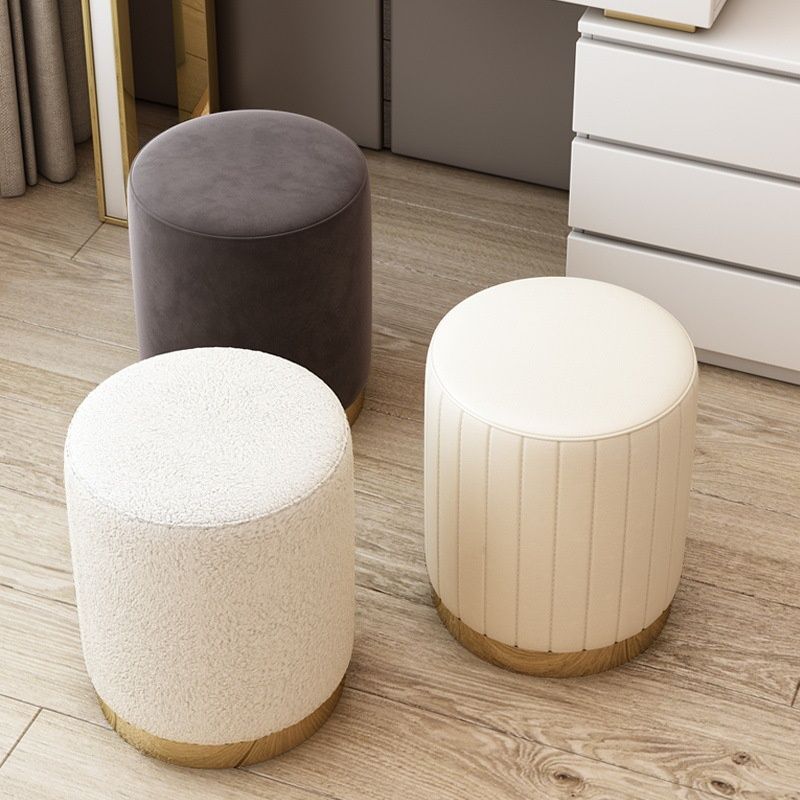 Art Deco Circular Solid Color Standard Ottoman in Dove Grey/Chalk/Peony