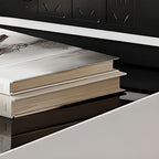 Contemporary Chairside Table Only with Black Vitreous Top and Block Base, Rectangle Shape with 3 Drawers