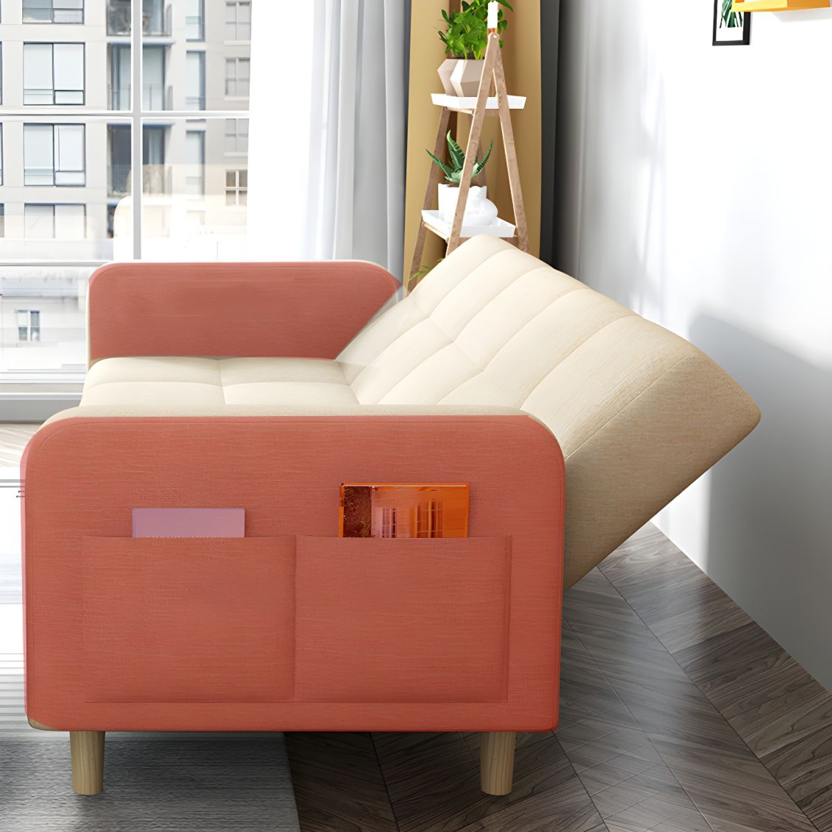 Modern Linen Tufted Sofa Bed 31"H Convertible Sofa with Square Arm