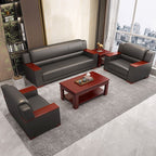 Simplistic Pleather Sofa Seating Group with Armrest in Natural Wood Finish