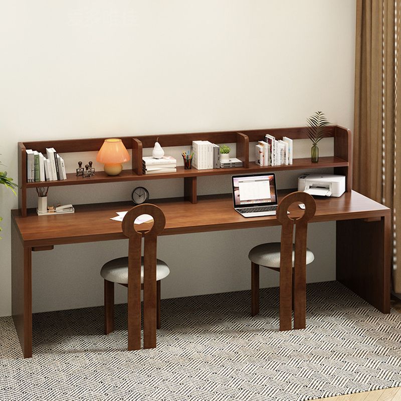 Sepia Writing Desk with Sleigh Base and Hutch, Featuring Storage and Odor Resistant Durability, Unattached with Exterior Shelf