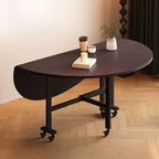 Minimalist Compact Orbicular Folding Banquet Table with Black Base, Waterproof Manufactured Wood Top