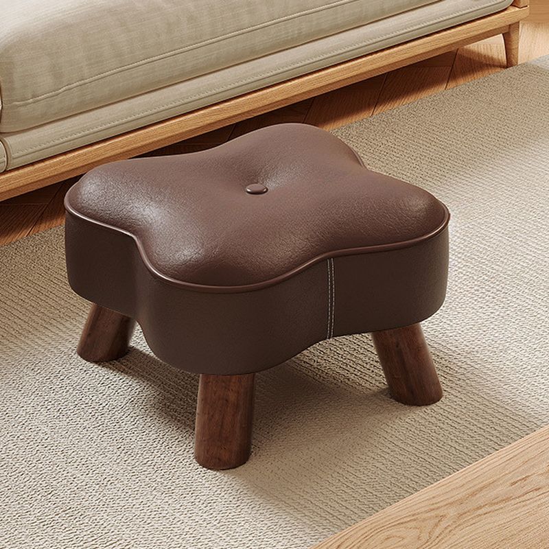 Casual Unique Solid Color Standard Ottoman in Pleather with Chalk/Jade Green/Sepia Stitch-tufted Upholstery