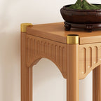 2 Tiers Square Plant Stand Side Table with Solid Wood & Brass Top, 1 Piece Set, 2 Shelves, and Legs