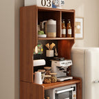 Art Deco Narrow Sideboard with 2 Drawers, 4 Shelves, Pantry Hutch, and Engineered Wood Countertop
