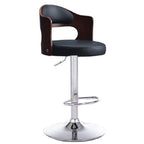 Casual Adjustable Lift Midnight Black/White/Cognac Rawhide Bar Stools with Back, Turned Swivel, and Round Top