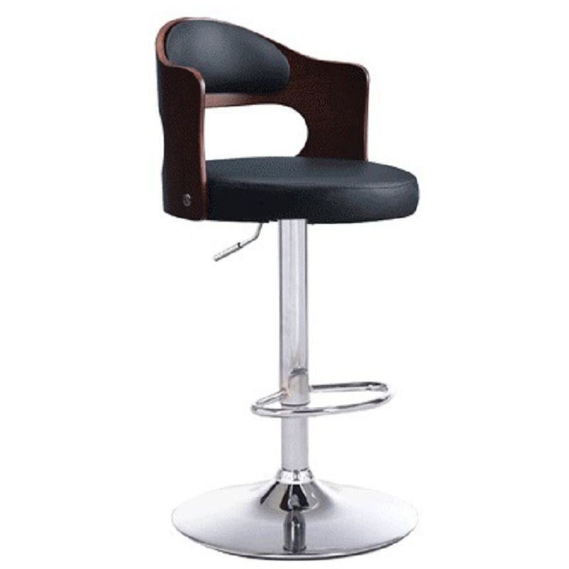 Casual Adjustable Lift Midnight Black/White/Cognac Rawhide Bar Stools with Back, Turned Swivel, and Round Top