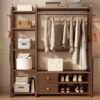 Modern Coat Tree with Stockroom Storage, 7 Shelves, Rubberwood Frame, and Wood Hook