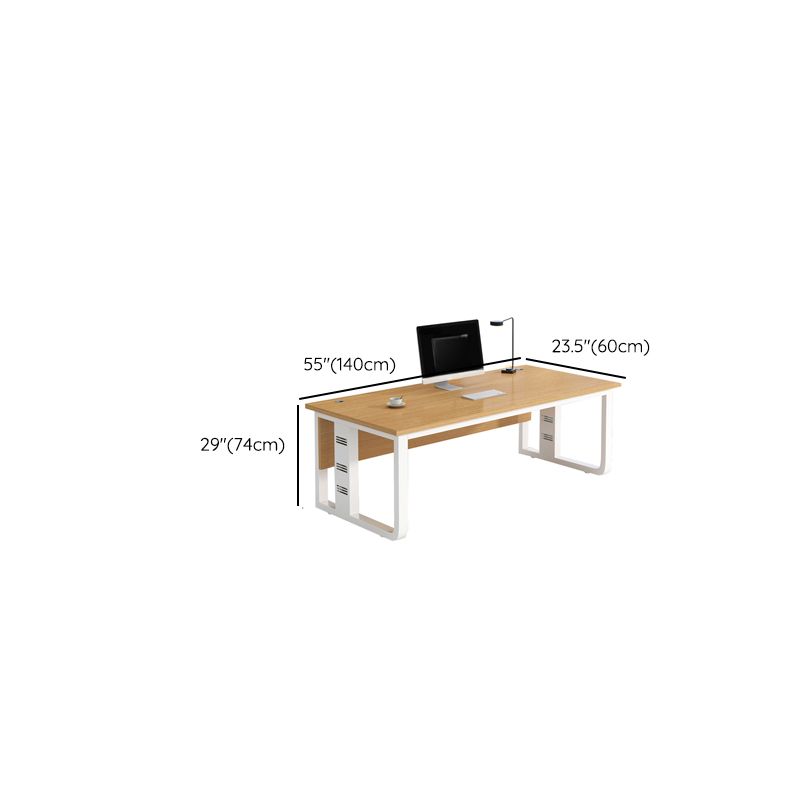 Metal Sledge Base Warp Resistant Wood Color Rectangular Office Computer Desk with Cable Management, Cable Management Included & Front Splash Included