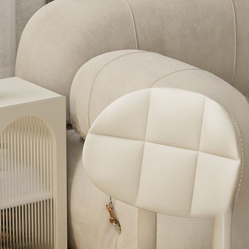 Trendy Circular Solid Color Standard Ottoman with Leatherette Upholstery in Cream/Tan/Amber Color and Rollers
