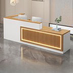 L-Shape Reception Desk with Hutch & Keyboard Tray & Cable Management & Cabinet, Manufactured Wood Top