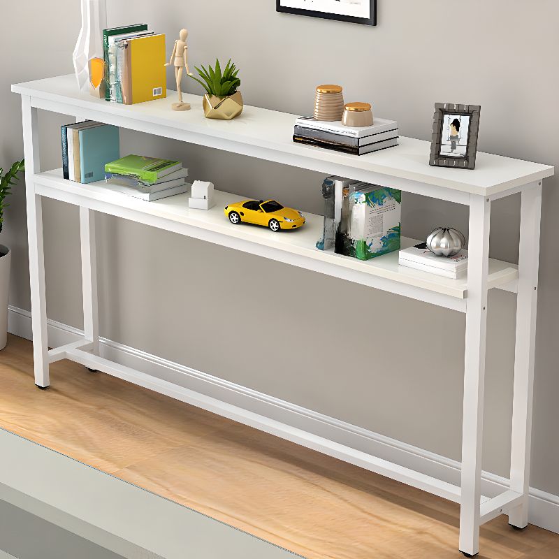 Simplistic Pub Table with Composite Wood Top, Trestle Base, Smoke/White/Natural Finish Rectangle, and Foot Pedestal