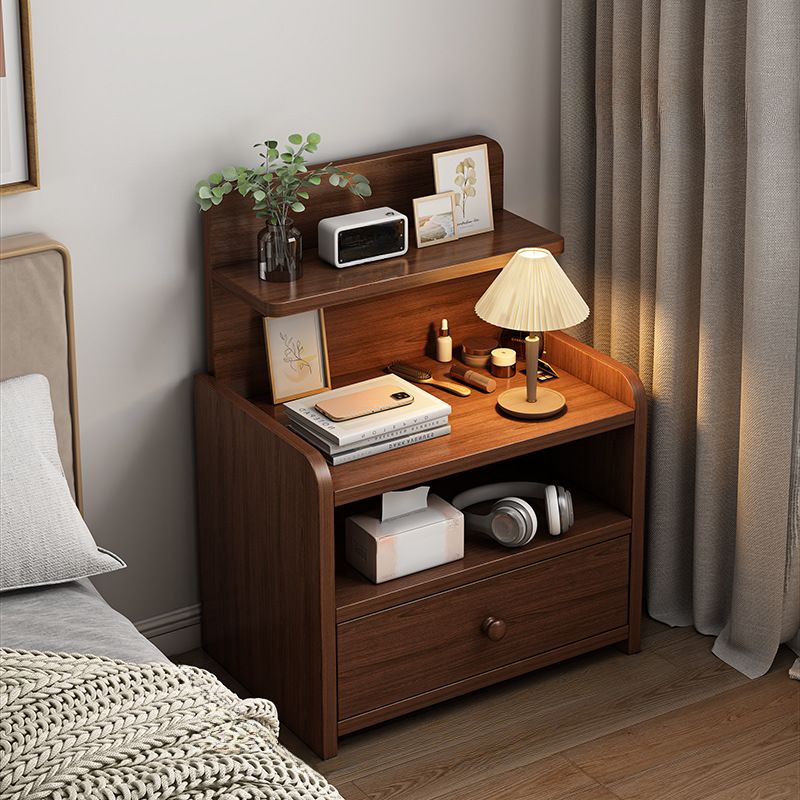 Modish Drawer Storage Bedside Table with 1 Drawer, 3 Shelves, and Composite Wood Countertop