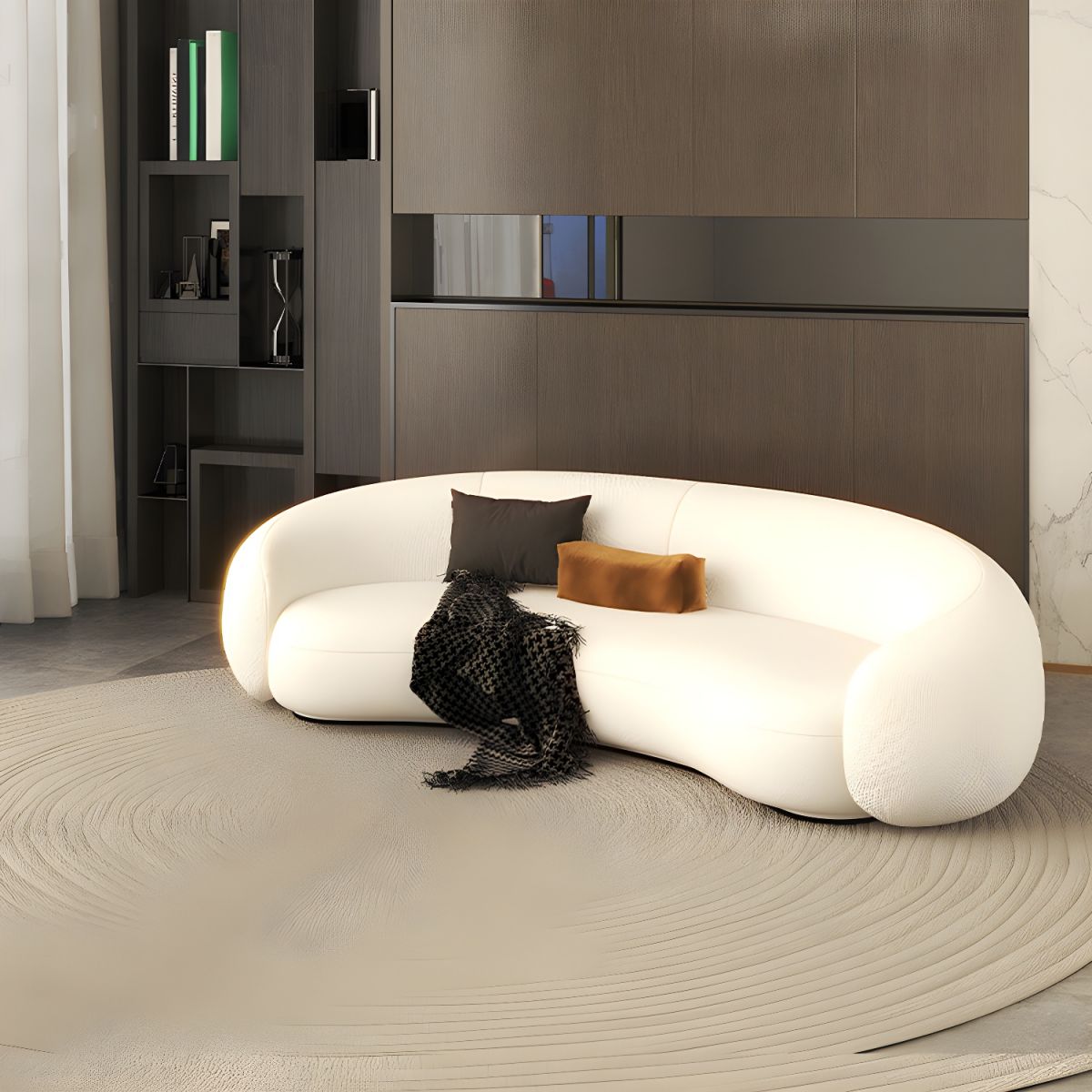 Contemporary Tight Back Settee Bench Curved Settee Couch in Grey/white
