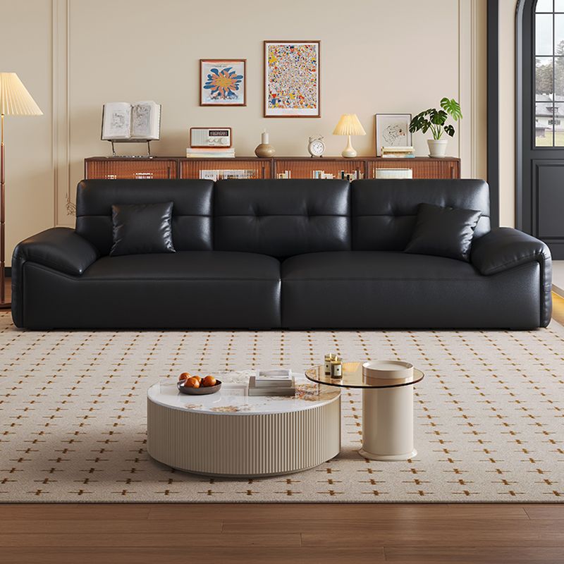 Modish Solid Color Scratch-immune Standard Sofa in Black with 5 Person/6-Seater/4-seater Capacity, Pillow Top Arm, and 2 Pillows