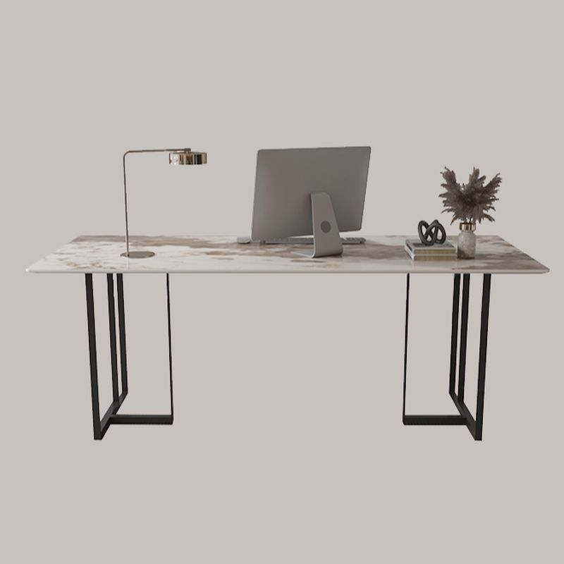 Casual Writing Desk with Easy Assembly and Corrosion Resistant Double Pedestal Base in Ink/Chalk/Beige, Unattached Slate Top