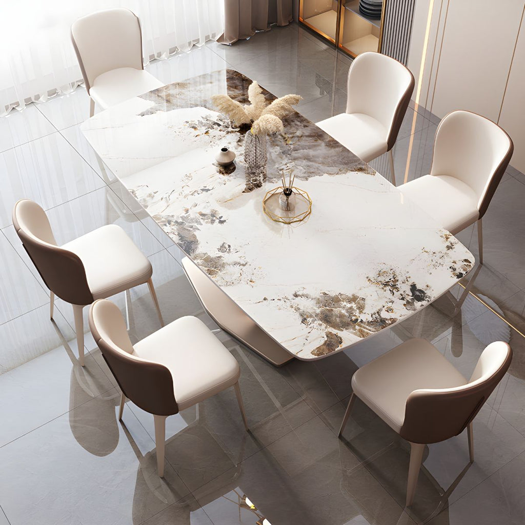 Modern Sintered Stone Top Dining Set Rectangle 1/2/5/7 Pieces Dinette Table Set in Gold