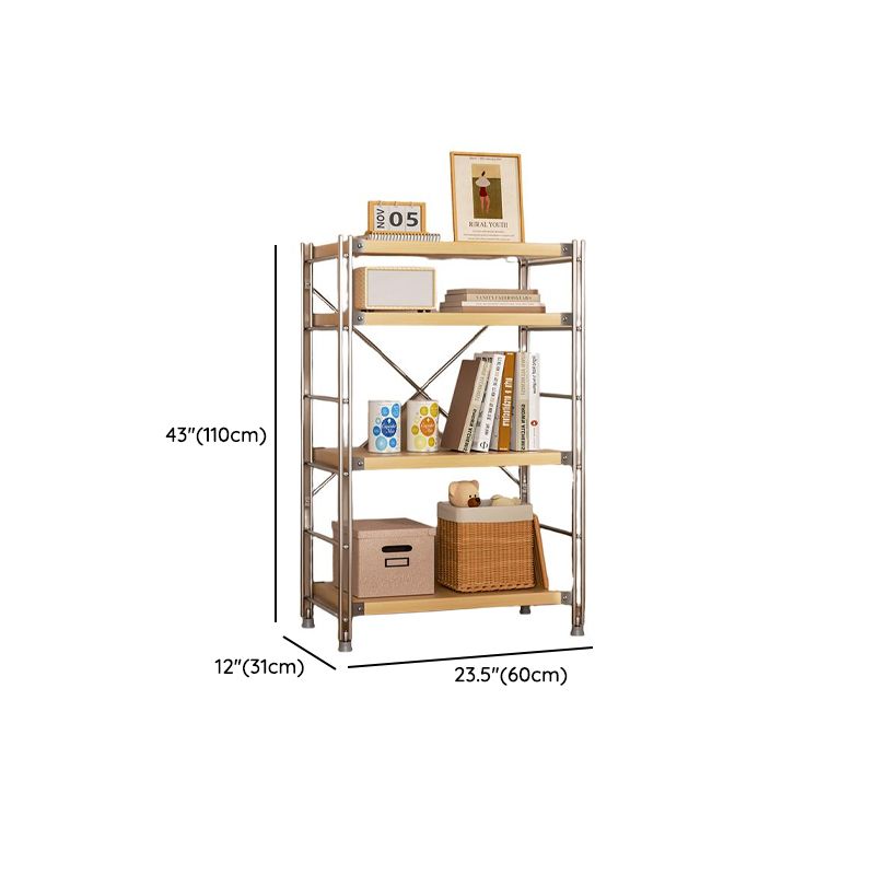 Natural Finish Simplistic DVD Storage Shelf with Steel Frame and Alterable Shelf, Standing Installation