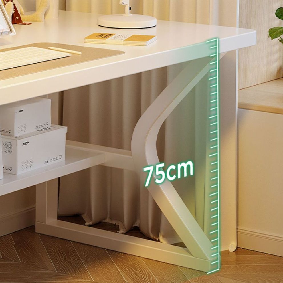 Modern Rectangular Chalk Laminate Writing Table with Exterior Shelf, Hutch, and Cable Management