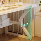 Modern Rectangular Chalk Laminate Writing Table with Exterior Shelf, Hutch, and Cable Management