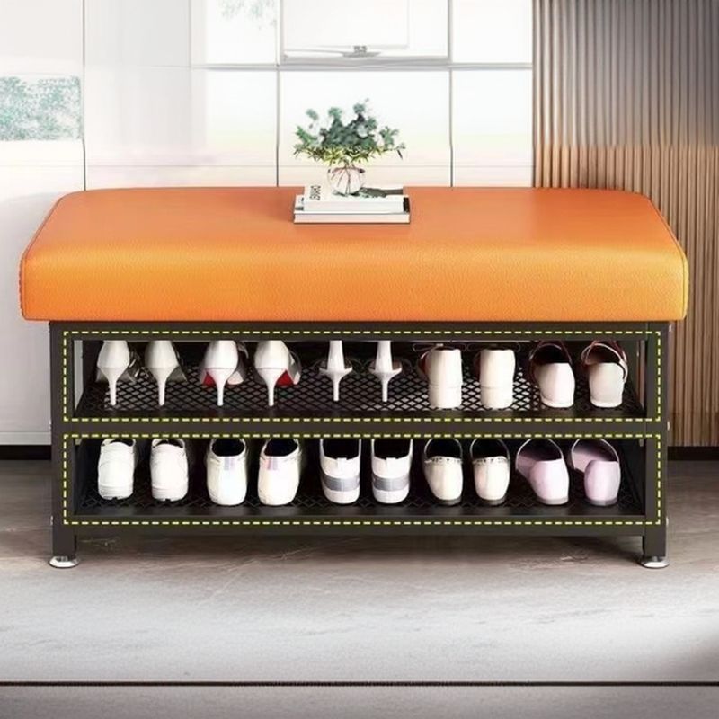 Casual Rectangle Solid Color Storage Ottoman in Light Gray/Chalk/Citrus Color with Receptacle and Metal Frame