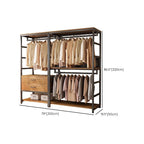 Midnight Black Simplistic Steel Hall Rack with Repository, 2 Drawers/3 Drawers, 4 Shelves/3 Shelves/7 Shelves, and Manufactured Wood Bench