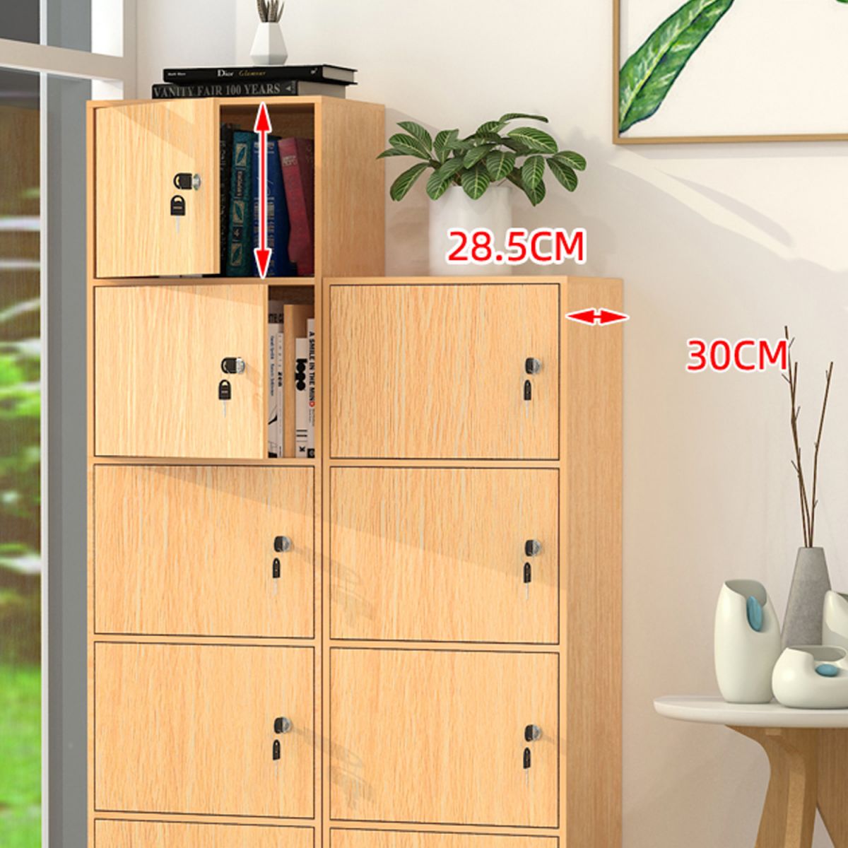 Elegant Locking Wood Filing Cabinet with Shelves & Smooth Casters