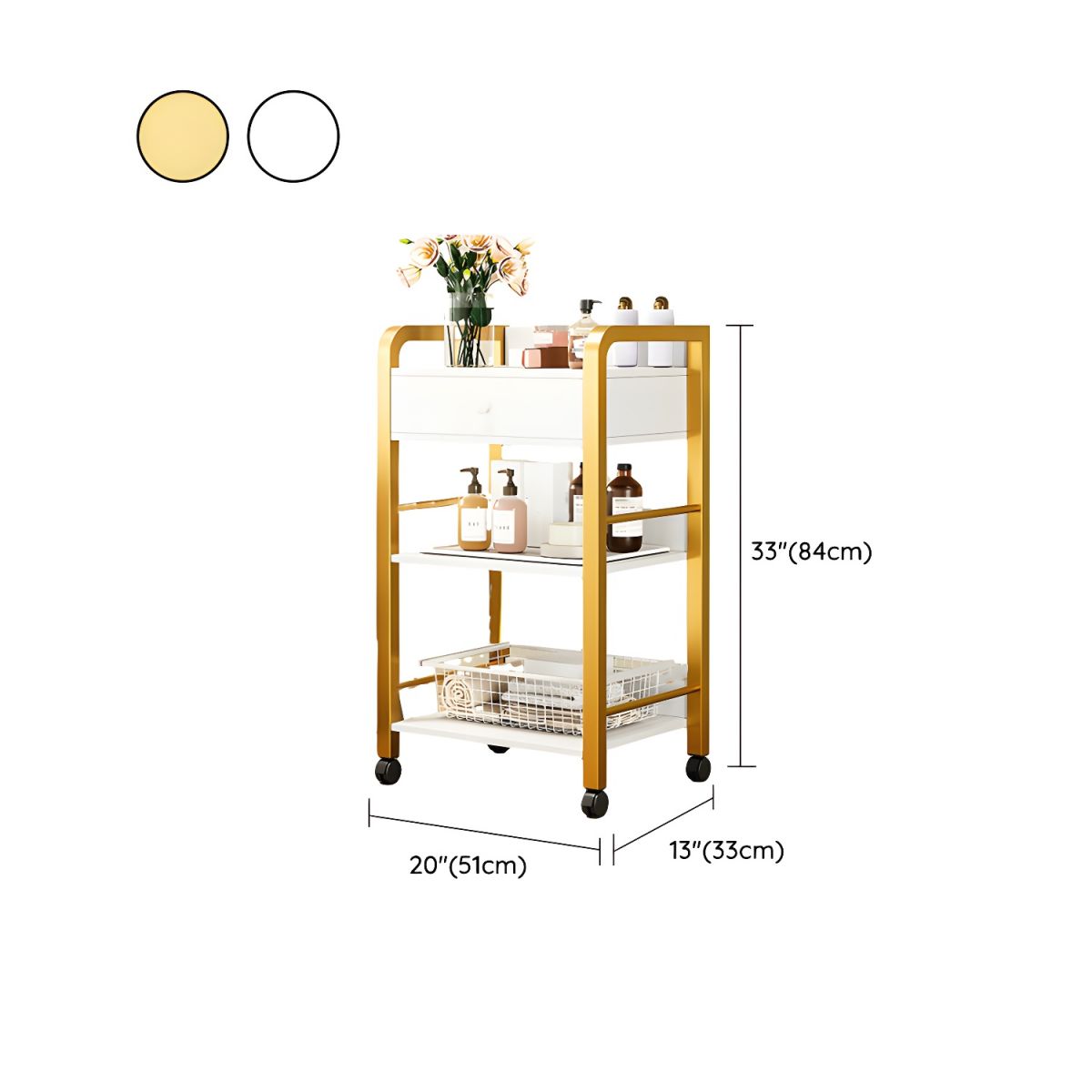 Metal Bracket Utility Carts Side Protection with Silent Casters and Storage Space
