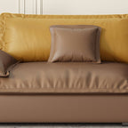 Drawing Room Standard Sofa in Midnight Black/White/Mocha Pu Leather with 4 Pillows