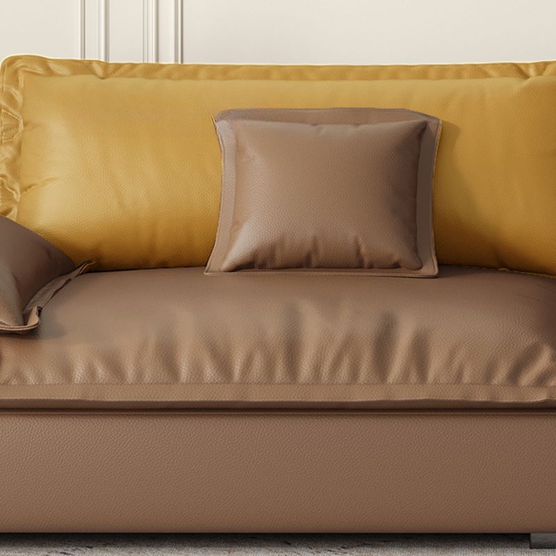Drawing Room Standard Sofa in Midnight Black/White/Mocha Pu Leather with 4 Pillows