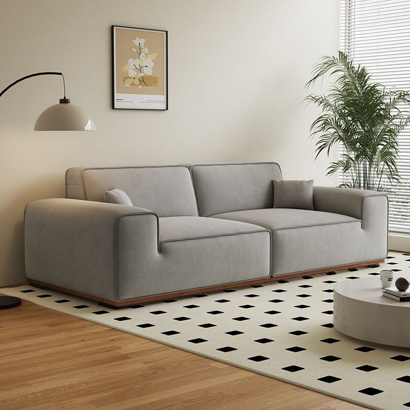 Contemporary Modern Solid Color Scratch-durable Sofa in Flannel with Midnight Black/Gray/Olive Green Upholstery, Seats 5/4/3 with 2 Pillows
