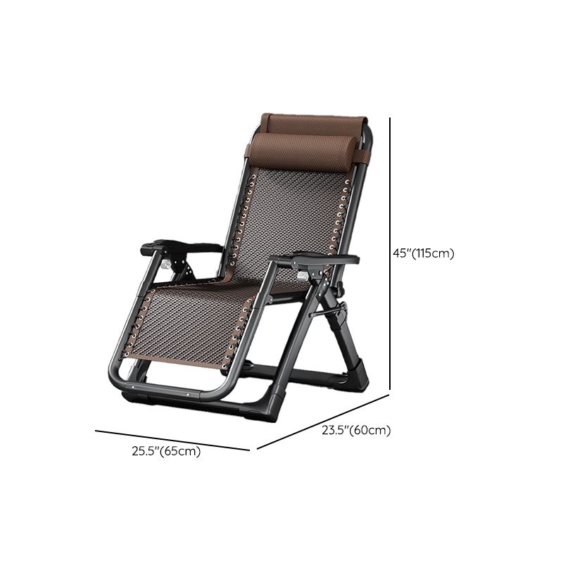 Trendy Brown/Grey/Black Solid Color Reclining Deck Chair with Metal Non Rocking Base and Locking Back Angle