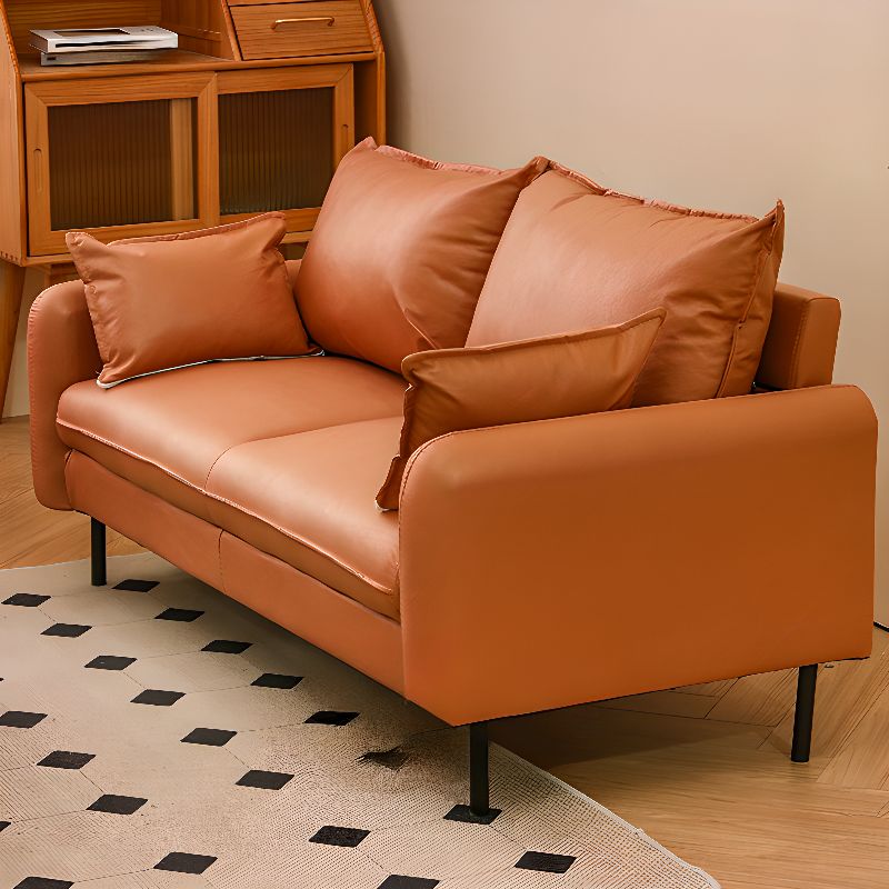Contemporary Modern Solid Color Scratch-durable Loveseat in Pu Leather with Midnight Black/Olive Green/Light Brown Upholstery, 2-seater with 2 Pillows