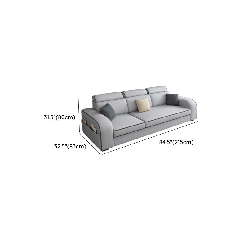 Modish Solid Color Tear Resistant Standard Sofa in Light Gray with Seats 5/Seats 4/Seats 3, Receptacle Storage, and 2 Pillows